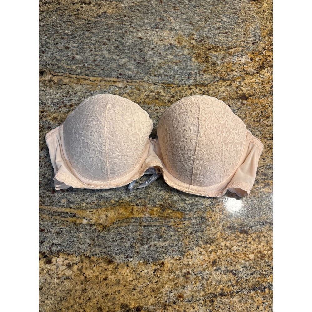 Aerie Everyday Strapless Bra 36C Nude Beige Floral Lace Silicone Grip Support